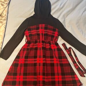 Red and Black Plaid Hooded Dress